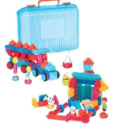 Bristle Block 113 piece Deluxe builder case with family and animal figurines