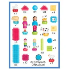 Bristle Block 113 piece Deluxe builder case with family and animal figurines