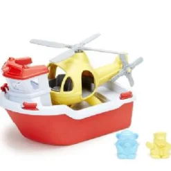 Green Toys Rescue Boat and Helicopter Toy with Mini Figures
