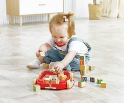 Hape Pull Along Wooden Cart with Stacking Blocks